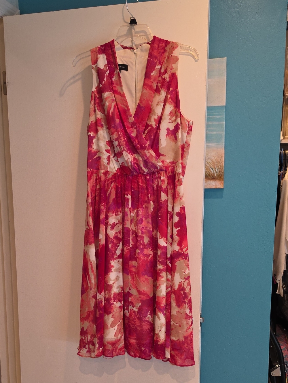 Jones New York Pink and Cream Floral Surplice Dress